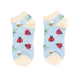 MISS SPARROW Lady Bird Bee Trainer Socks Pale Blue Breathable Bamboo Blend 1 Pair