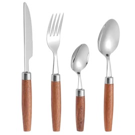Silverware Set Wood Handle Forks Spoons Steak Knives For Camping