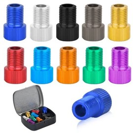 Granvoo Bicycle Valve Adapter, 10 Pieces French Valve Adapter Set, with Storage Box, Valve Conversion Kit for Bicycles, Presta Schrader Adapter, for Bicycles E-Bikes (Multi-Colour)