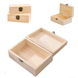KYLER Unfinished Wooden Box with Hinged Lid, 4 Pcs- 6"x3.8"x2" Wood Boxes Bulk for Craft, Make Your Own Gift, Jewelry Pin Box