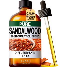 KUKKA Sandalwood Essential Oils - 4 Fl Oz - for Hair, Skin, Diffuser, Aromatherapy & DIY Soap Making Scent