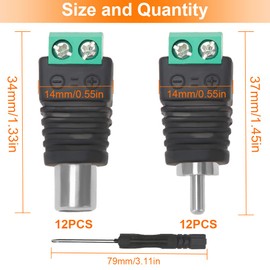 KUOQIY 12 Pairs RCA Adapter Terminal Block Set, RCA Male and Female to AV Screw Terminal Audio/Video Speaker Cable Connector for CCTV Security Camera