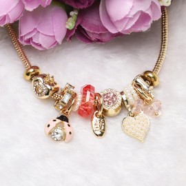 DS Charm Bracelets for teen girls exquisite cute cartoon friendship bracelet Gold Stainless Steel Bangle birthday Gift box Adjustable little girls kids jewelry holiday gifts (GOLD-10)