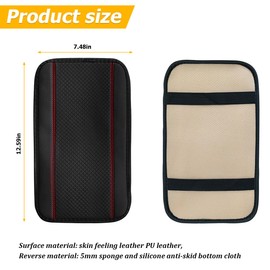 KHGUZ Car Armrest Seat Box Cover, Comfortable Leather Automotive Center Console Cushion Pad, Soft Waterproof Vehicle Arm Rest Protector Mat Accessories, Universal for RV, SUV, Truck (Black/Red)