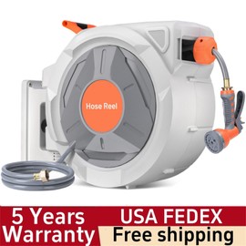 GRVEE Retractable Garden Hose Reel 1/2 In x 130 Ft With 9 Function Sprayer Nozzle NEW