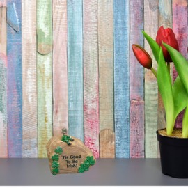 BANBERRY DESIGNS Shamrock Desktop Stone - 2 1/2" H Paperweight - Tis Good to Be Irish - Small Rock with Green Shamrocks and a Leprechaun