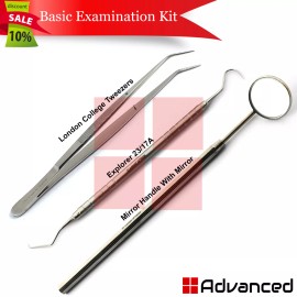 Medentra 3PCS Dental Examination Kit Basic Mirror Hygiene Tweezers Explorer Tools Probes
