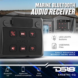 DS18 ENSBTRC-SQ Bluetooth Marine Universal Radio Stereo - Waterproof Boat Audio Receiver with MP3, USB, SD – Ideal for Boat, ATV, UTV, Side by Side, Golf Car