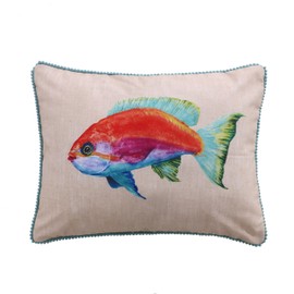 Levtex Home Multi Colored Fish Pillow, Coastal, Invisible Zipper, White