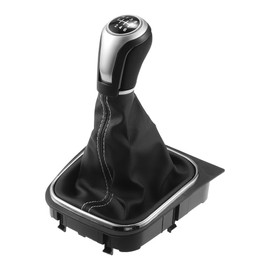 A ABSOPRO 6 Speed Manual Gear Shifter Knob with Cover for Volkswagen Eos After 2006 Faux Leather Gearbox Stick Shifter Lever Knob Black with White Stitches