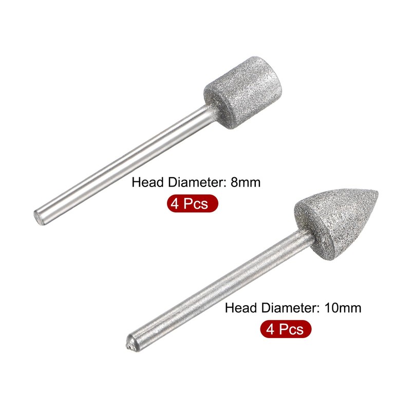 uxcell Diamond Grinding Bit Set 8mm 10mm Dia Head Mix