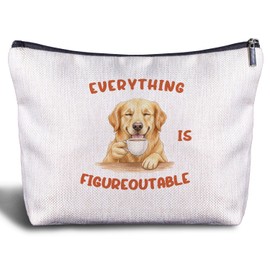 Zomhix Inspirational Golden Retriever Dog Makeup Bag, Everything is Figureoutable Cosmetic Bags, Golden Retriever Lover Gifts, Motivational Funny Coffee Dog Makeup Zipper Pouch