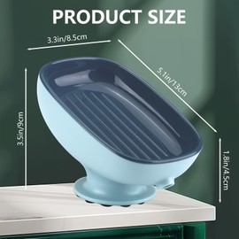 SNOMEL Soap Dish with Suction Cup Design, Double Drained Self Draining Soap Dish, Soap Bar Holder for Shower Bathroom Kitchen Toilet (Azure Blue)