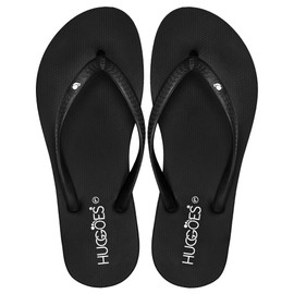 HUGGOES - Ultra Soft Comfortable Natural Rubber Summer Beach Flip Flops For Women (X-Large(US 10/11), Black - Black)