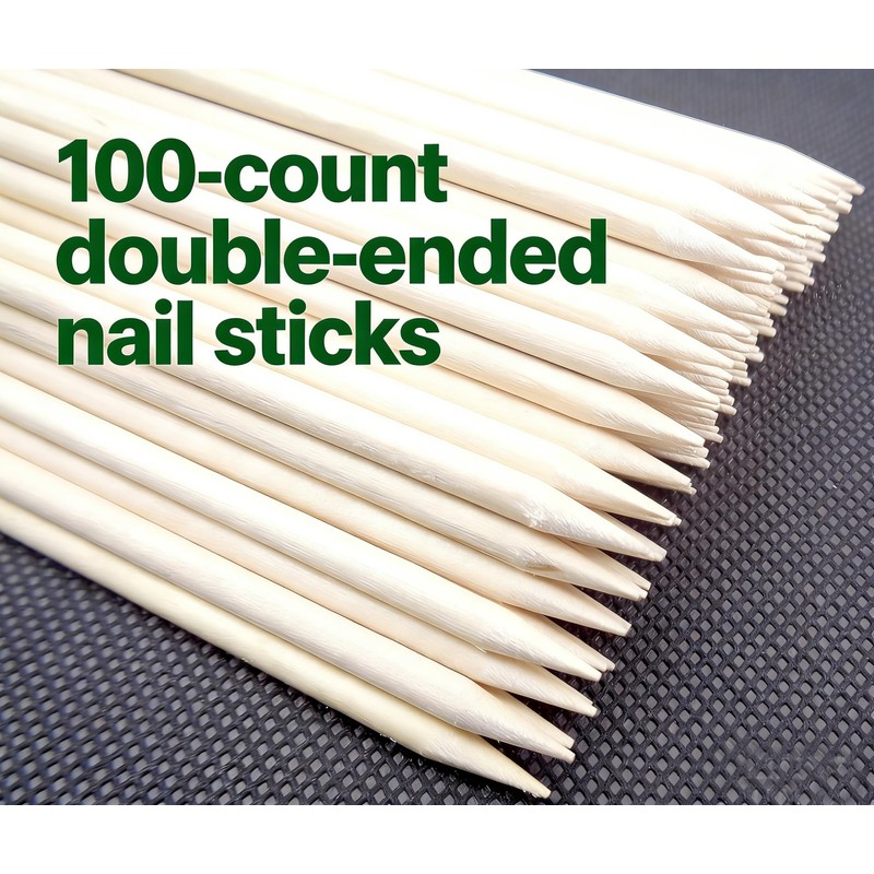 100-Count Double-Ended Nail Art Sticks - Natural Wood Cuticle Pusher