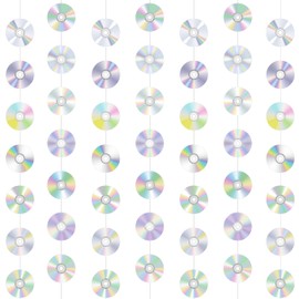 8Pcs CD Garlands 90s Birthday Party Decorations Iridescent CD Disco Theme Hanging Decorations Retro 90s Party Room Wall Decor for Music 1990s 2000s Themed Baby Shower Supplies