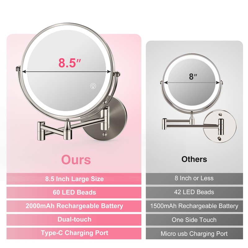 GREENFROM 8.5 Inch Magnifying Mirror with Lights, Wall Mounted Makeup
