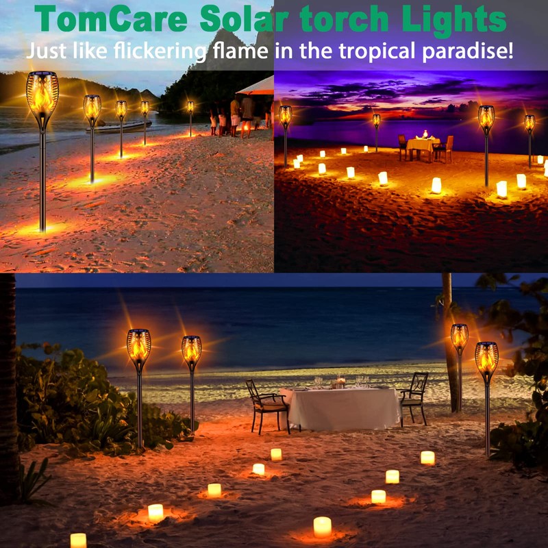 TomCare Solar Lights, 43" Waterproof Flickering Flames 96 LED Torches
