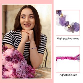 FSSODWT Bracelet for Women Natural Stone Green Energy Healing Crystal Chakra Bead Charms Bracelet Resizable Hand Braid Rope Thread Protection Bracelet for Men Gemstone Jewelry Gifts (amethyst)