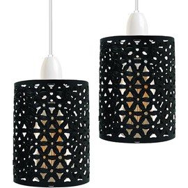 DC VOLTAGE 2 Pack of Pendant Light Shade Metal Drum Shaped Lampshade Industrial Easy fit Ceiling Indoor Wire cage Lampshade for Kitchen Living Room Corridor(Black)