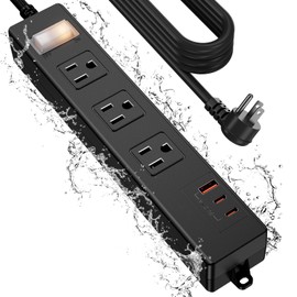 VNJ Outdoor Power Strip with 3AC Outlets + 3USB Ports, IPX6 Waterproof Surge Protector, Safety Lock Design and ETL-Certified Cables, 10FT Extension Cord for Home, Garden, and Commercial Use