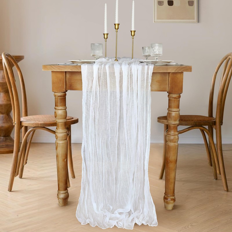 Cheesecloth Table Runner, 10FT Rustic Ivory White Table Runner 35*120inch