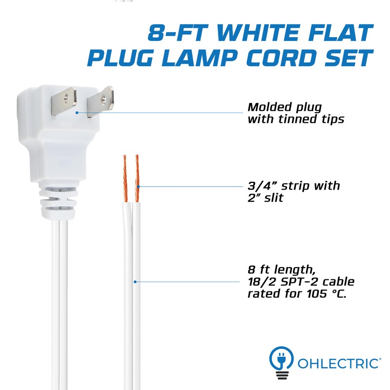 OHLECTRIC Lamp Lighting Cord with Switch Set – 8 Feet