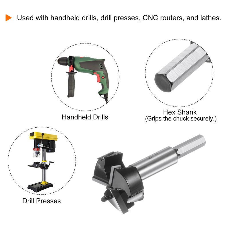 sourcing map Forstner Drill Bit 45mm (1-3/4") Tungsten Carbide 3