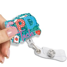 Pishovi SPD Tech Glitter Retractable Reel ID Card Clip, Funny Mask ECG Band-Aid Badge Reel Gifts For Nurse Doctor SPD Technician Tech Surgical Processing Tech Gifts, Future Technician Graduation Gifts