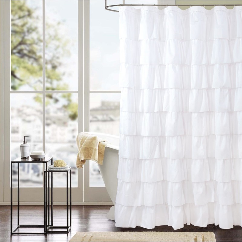 WestWeir White Ruffle Shower Curtain - Farmhouse Cloth Bathroom 72