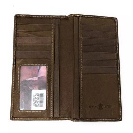 Montana West Mens Bi-fold Wallet Genuine Leather Tooled Floral Concho Coffee