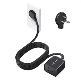 TROND Flat Extension Cord 10ft - Right Angled Flat Plug Power Strip, ETL Listed, 3 Plug Extension Outlets, Three Prong, SPT 16/3 Gauge Cable, 13 Amps, Compact for Indoor Home Office Kitchen, Black