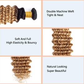 1B/27 Brazilian Virgin Hair Bundles - Deep Wave, Ombre Blonde, 22-26 Inch