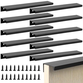 JiangLin Pack of 10 Black Furniture Handles, 300 mm Concealed Cabinet Handles, Kitchen Handles with Screws, Door Handle, Drawer Handles, Invisible for Wardrobe