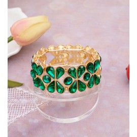 chaoyite Women's Wide Stretch Bangle Bracelets Wedding Bridal lucky 4-leaf Clover Crystal Bracelet Statement Jewelry for Brides Bridesmaids Prom Party Costume Accessories #1621