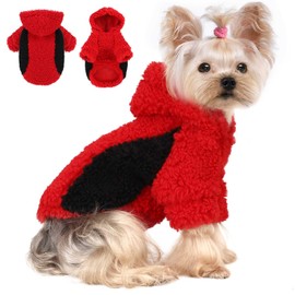 YIKEYO Dog Hoodie Pet Clothes Sweater with Hat Soft and Warm Cold Weather for Small Patchwork Hood(Red, Small)