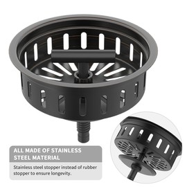 KONE 3-1/2 Inch Bronze Kitchen Sink Drain Assembly Kit - Oil Rubbed Bronze Stainless Steel with Strainer Basket/Drain Stopper