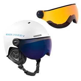 Black Crevice Arlberg Unisex Adult Ski Helmet with 2 Visors Carbon White/Blue, S (51-53) 51-53 cm