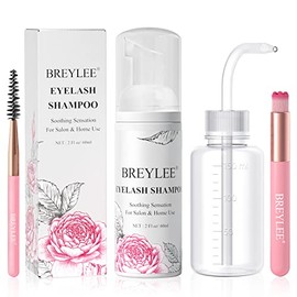 Lash Shampoo for Lash Extensions, BREYLEE 60ml+Rinse Bottle+Brushes, Eyelash Extension Cleanser, Lash Cleanser, Lash Wash, Lash Bath, Lash Cleaner, Paraben & Sulfate Free for Salon and Home Use