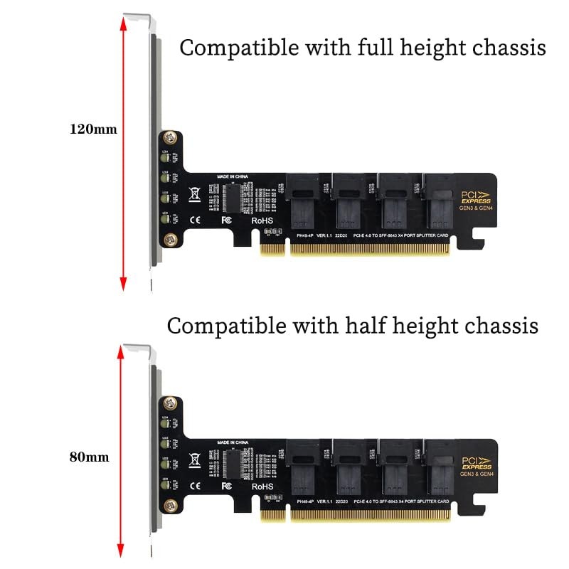 PH49 PCIe4.0 X16 to 4-Port U.2 NVME SFF-8643 SFF-8639 Expansion