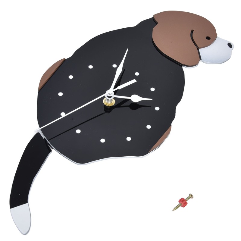 Wall Clock Self Adhesive Waterproof 3D Effect Silent Movement Dog