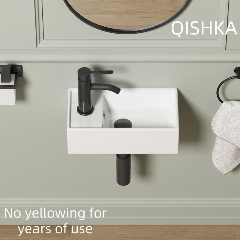Small Wall Mount Bathroom Vessel Sink, QISHKA 15.5" X 8.5"