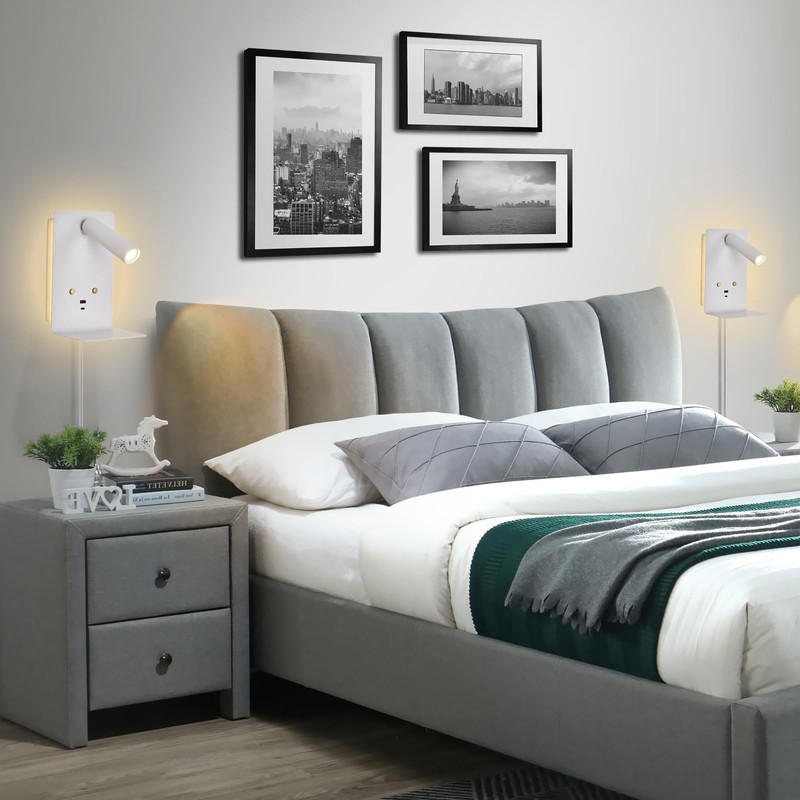 ZEROUNO LED Wall Lamp with USB-C/A Ports & Adjustable Headboard