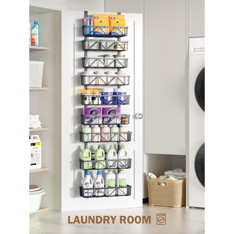 Delamu Adjustable Over the Door Pantry Organizer, 9-Tier Metal Pantry