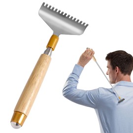 Telescoping Back Scratcher Oversized, Aznrszy Back Scratcher for Men Women with Stainless Steel Massage Roller Wider Claw/ Wooden Handle, Strong Manual Head Foot Back Scratcher Massagers Tool