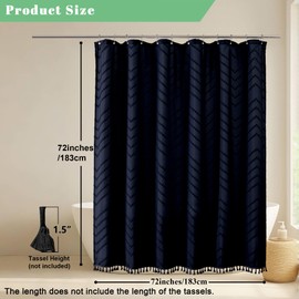 OWENIE - Cortina de ducha bohemia, tela azul marino, cortinas de ducha de tela con textura de Chevron a rayas con borla para baño, estilo de hotel suave, moderno minimalista, lavable a máquina, 72 x