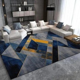 Modern Light Luxury Large Carpet for Living Room Home Decoration Sofa Area Rugs Non-slip Bedroom Rug Washable Door Matsize: 100*160cm, color: Blue Platinum