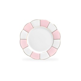 Grace Teaware Pink and White Scallop Shaped Fine Porcelain Plate Set of One (8-inch Dessert Plate)