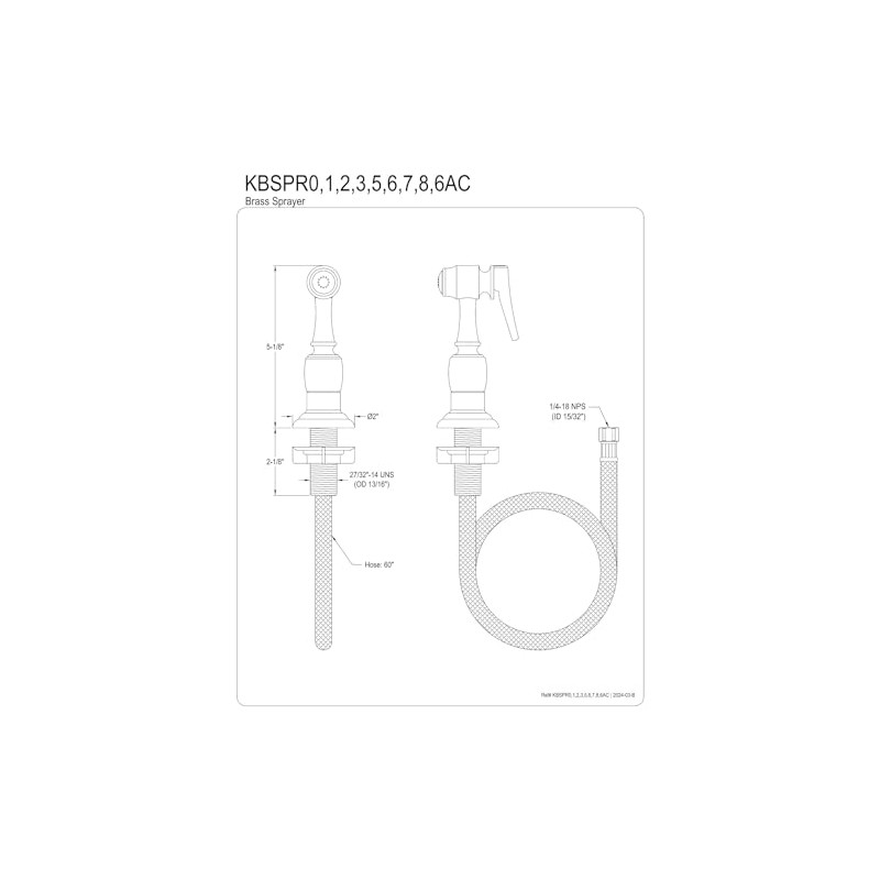 Kingston Brass KBSPR0 Brass Kitchen Faucet Side Sprayer in Matte