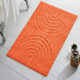 Lansatte Boho Rustic Bath Mat Orange Non-Slip 16’’W x 24’’L Modern Farmhouse Minimalist Rainbow Tufted Bathroom Rugs Rubber Backed, Bohemian Geometric Bath Rug Microfiber Absorbent Floor Mat